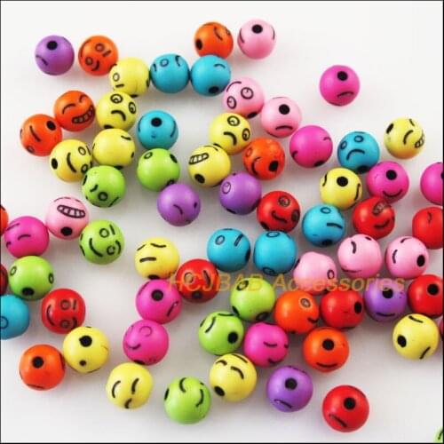 60Pcs Loose Faces Round Ball Acrylic Spacer Beads Charms Mixed Colors 8mm