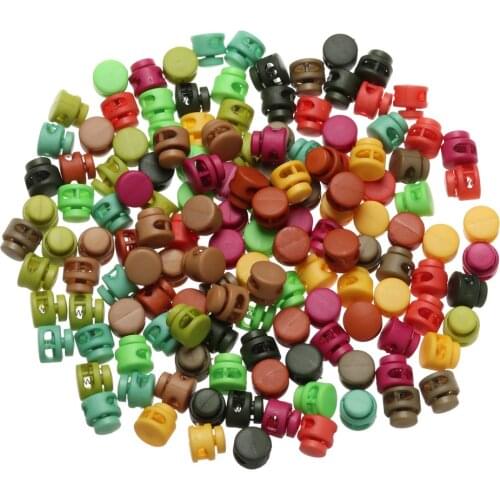 20Pcs Multi-colors Cord Lock Bean Toggle Clip Double Holes Plastic Stopper Apparel Shoelace Sportswear Sewing Accessories