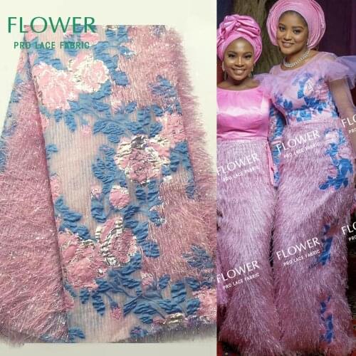 2020 High Quality Embossed Fower Embroidered Mesh Fabrics With Tassel African Net Tulle Wedding Bride Dress Fabrics Material