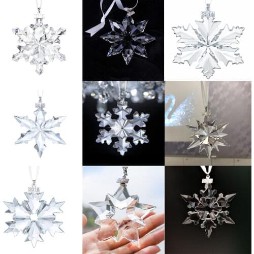 2021 Exquisite Crystal Snowflakes Car Pendant Charms Ornament Crystal Figurine Sun Catcher Snowflake Hanging Christmas Gift