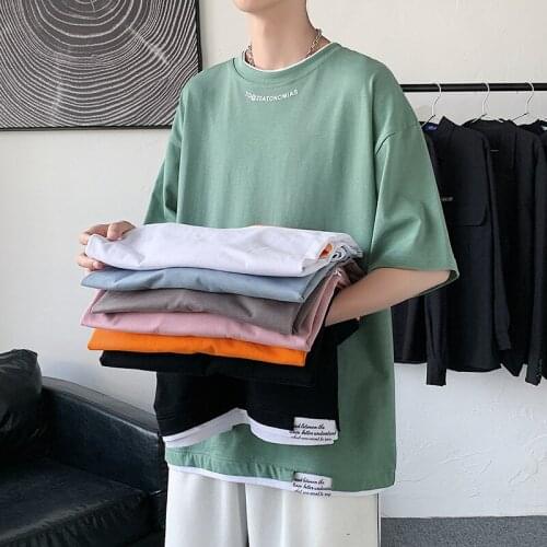 2021 New Short Sleeve Faux Two T-Shirt For Men Cotton Loose Collars Lnstagram Half Sleeve T-Shirt For Men And Women