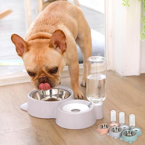 Dog Automatic Food Feeder Water Fountain No-Wet Mouth for Dog Cat Dispenser