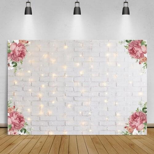 White Wall Backgrounds For Photography Flowers Bulb Light Party Decor Photo Wall Wedding Party Love Photo Backdrop Photo Studio