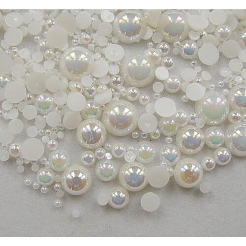 1000PCS MERMAID PEARLS (FLATBACK) FOR ACRYLIC UV GEL NAIL ART DESIGN 2MM 3MM 4MM 5MM Flatback AB WHITE Nail Art Pearls,HG566-540