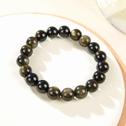 10mm Natural Obsidian Stone Bead Bracelet for Men Health Protection Women Jewelry Elegant Strand Bangle Wristband Gift 18cm B418