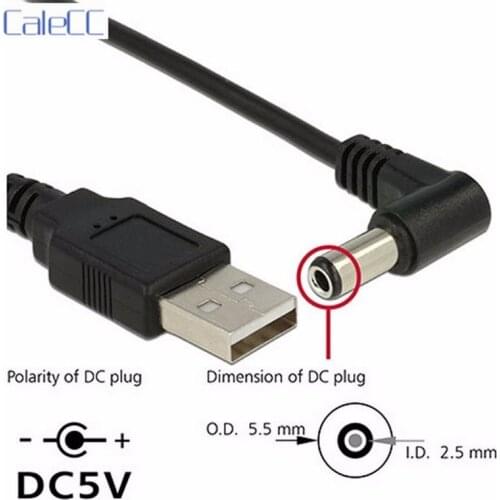 USB 2.0 A Type Male to Straight & Right Angled 90 Degree 5.5 x 2.5mm DC 5V Power Plug Barrel Connector Charge charger Cable 80cm