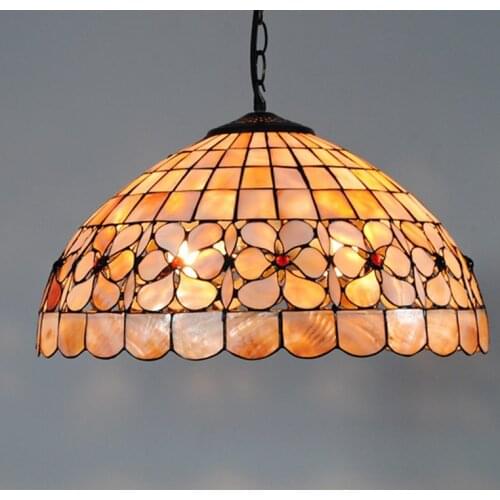 16 Inch European Art Tiffany Pendant Lamp Study Bar Cafe Decorative Shell Fixtures Lamparas Lustre Hanging Light E26/E27 PL583