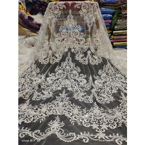 Latest 2021 High Quality African Nigerian Tulle Lace Fabric With Sequins Embroidery Sewing Guipure Organza Prom Dresses 5yards