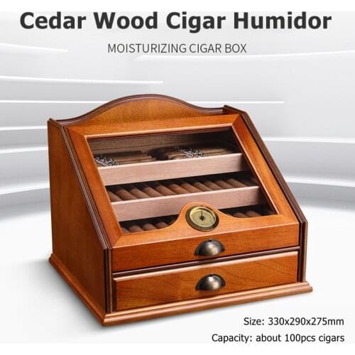 Cigar Box Aromatic Cedar Wood High Capacity Cigar Moisturizer Professional Cigar Box