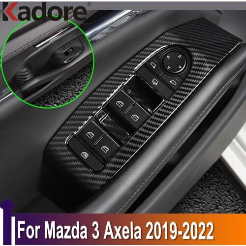 For Mazda 3 M3 Axela 2019 2020 Carbon Fiber Window Lift Switch Button Cover Trims Door Armrest Panel Frame Interior Accessories