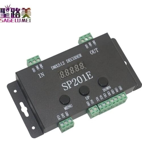 DC5V-24V DMX512 Decoder controller SP201E SPI Signal Addressable IC RGB led Pixel 5 Channel PWM Output ws2811 2812 1903 strips