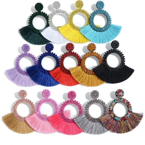 Korean Tassel earrings For Women Fashion Drop Earrings Jewelry Earrings Punk Rhinestone red Earring Bohemian statement Earings