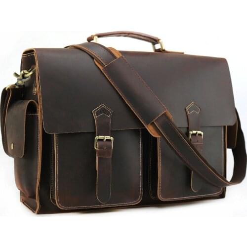 New style leather mens briefcase Handbags 17-inch laptop bag Crazy horse leather large-capacity shoulder messenger bags