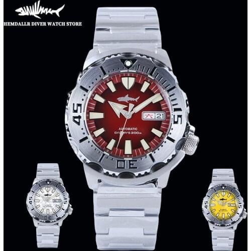 Heimdallr Diver Watch Red Gradient Dial V2 Version Sapphire NH36 Automatic Movement 200m Water Resistant Stainless Bracelet Lume