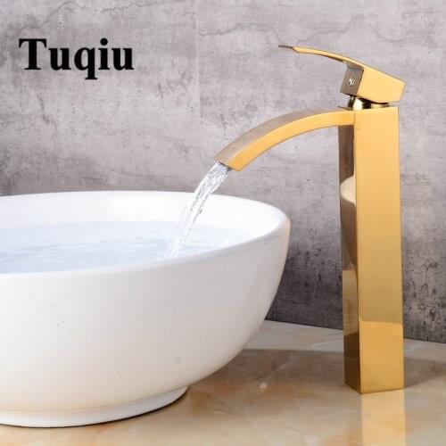 Tuqiu Basin faucet brass bathroom faucet single handle torneiras para pia de banheiro Gold sink Wash faucet waterfall faucet