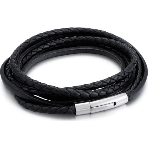 Retro Multi Layer Braided Leather Wrap Bracelets Mens Stainless Steel Genuine Leather Charm Armband Bangle Jewelry