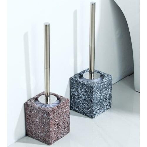 Simple Art Ceramic Marble Pattern Toilet Brush Set Home Bathroom Wash Gray Stone Pattern Long Handle Toilet Brush Cleaning Tool