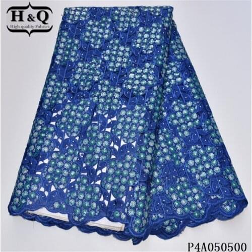 H&Q latest blue african organza lace fabric with sequins french mesh high quality nigerian net fabrics 5 yards for party dress