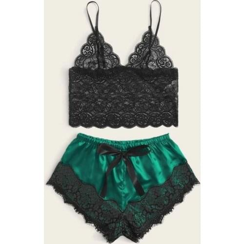 New 1 Set Womens Lace Sleepwear Lingerie Tops Shorts Set Babydoll Pajamas Women Nightwear