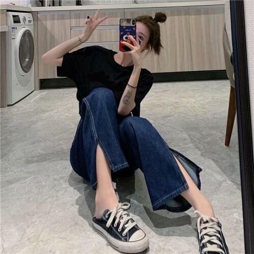 New Summer Vintage Jeans Woman Long Trousers Cowboy Female Loose Streetwear High Waist Women Jeans Split Clothes Wide Leg Jeans