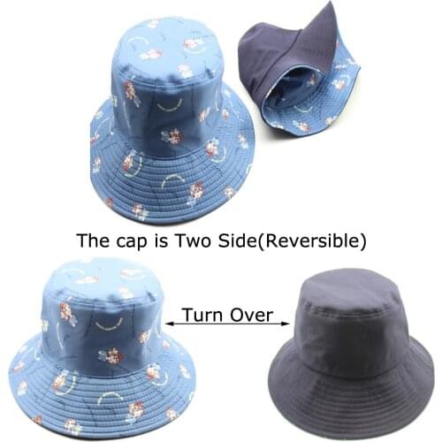 Unisex Bucket Hat Two Side Reversible Cap Embroidery Cartoon Blue Black Dancing Sport Dad Hats Summer Fishmen Caps