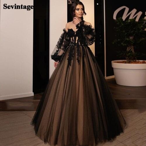 Sevintage Long Sleeves Prom Dresses Appliques Lace Dress For Wedding Party Evening Dress with Corset Women Party Gowns 2021