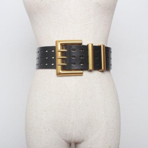 Womens genuine leather Belts design three needle buckle Waistband womens super wide belt hollow-out lady leather waist seal