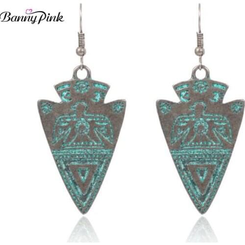Banny Pink Vintage Geo Pendant Dangle Earrings For Women Ethnic Eagle Drop Earrings Triangle Earrings Fashion Jewelry Pendientes