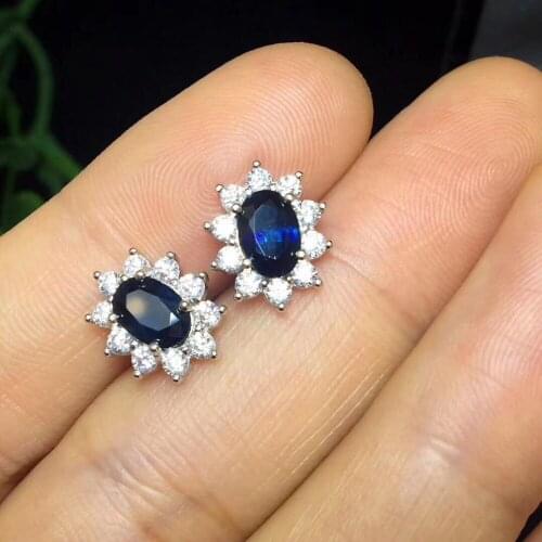 Blue Sapphire Earrings Stud 925 Sterling Silver Fashion Princess Diana Engagement Wedding Accessories