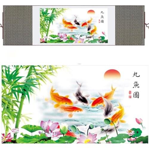 Fish painting Silk traditional art Chinese painting traditional Fish picturePrinted painting