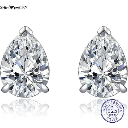 Shipei Fashion 925 Sterling Silver White Water Drop Greated Moissanite Wedding Fine Jewelry Engagement White Gold Earrings