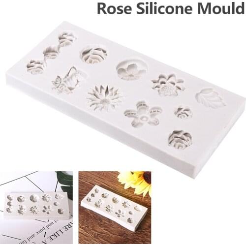 Silicone Rose Flower Cake Tool Mini Flower Leaves Cookies Chocolate Cake Mold For Fondant Cake Lace Decor Kitchen Bakeware Tool