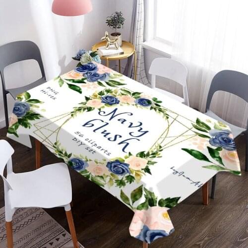 Customizable 3D Tablecloth Peach Watercolor Flowers Pattern Washable Cloth Rectangle Round Table Cover Party Wedding Decoration