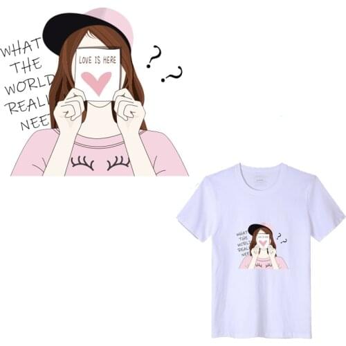 DIY Iron On Transfer Hide Face Girl Patches For Clothes Stripe Iron Heat Transfer Vinyl Patch Sticker Thermal Applique Badge