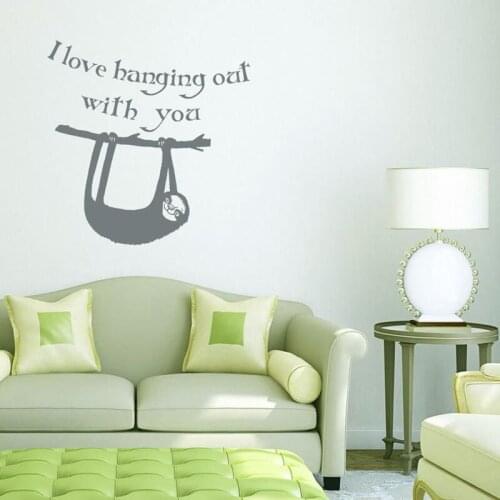 Sloth Wall Decal Quote I Love Hanging Out With You Animal Vinyl Window Stickers Kids Bedroom Nursery Play Zone Home Decor Q734