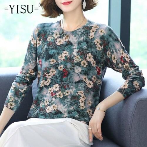 YISU Womens clothing Spring Women Sweater O-Neck Fashion Printing Spring tops Female Jumper Loose Casual Knitted pullove