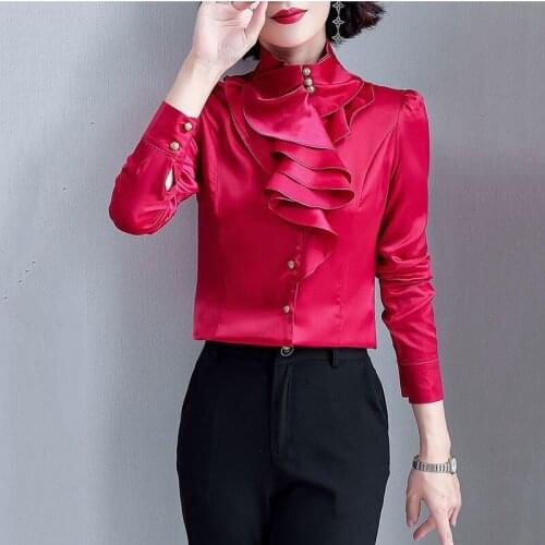 Women Blouse Tops Ruffle Turtleneck Chiffon White Shirts For Woman Long Sleeve Womens Clothing Office work Blusas Femme LU2032