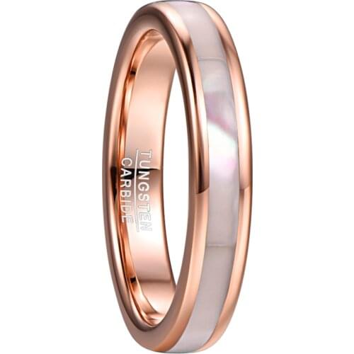 NUNCAD 4mm Tungsten Carbide Ring Womens Rose Gold Tungsten Steel Ring with Mother of Pearl Shell Comfort Fit Size 5-10