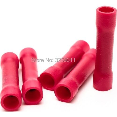 10PCS BV 1.25 Insulating Wire Connector Butt Connector Crimp Electrical Wire Splice Terminal Red 22-16 AWG