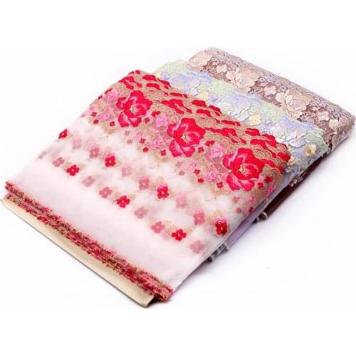 3 color 2yards/lot 18cm wide rose Embroidered Floral Tulle Lace Trim~High Quality