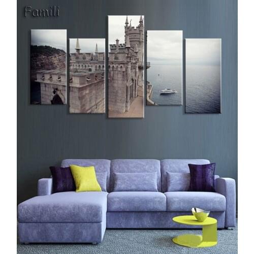 5Panel The Kremlin Moscow russia city river landscape living room home wall modern art decor wood frame poster