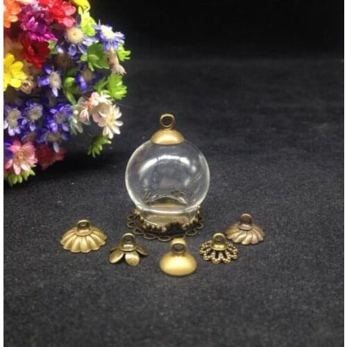 500sets/lot 20*15mm clear glass vial bubble glass dome flower lace tray DIY glass vials pendant glass wish bottle cover necklace