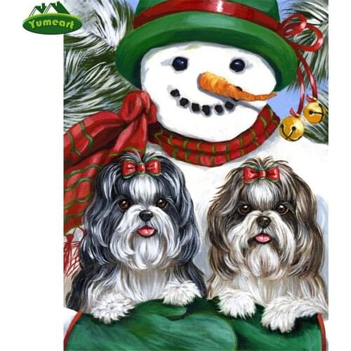 5D Diy Diamond Art Rhinestone Painting Shih Tzu Snowman Cross Stitch Diamond Mosaic Cross Stitch Animal Diamond Embroidery Dog
