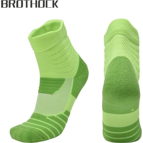 Brothock basketball socks processing custom hair men and women elite sports socks towel bottom stockings black and white green
