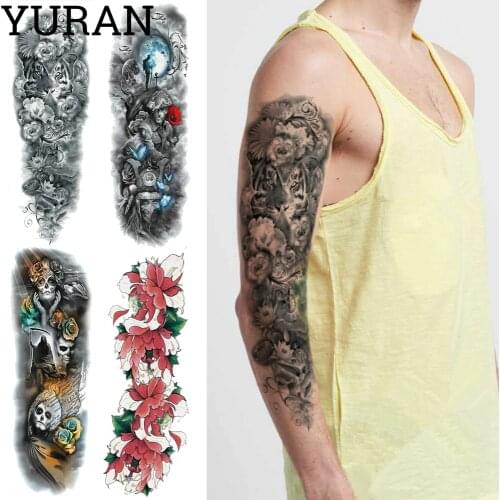 Large Waterproof Full Arm Fake Tattoo Sleeve For Men Women Tiger Flower Body Art Henna 48*17CM Flash Temporary Tattoo Stickers