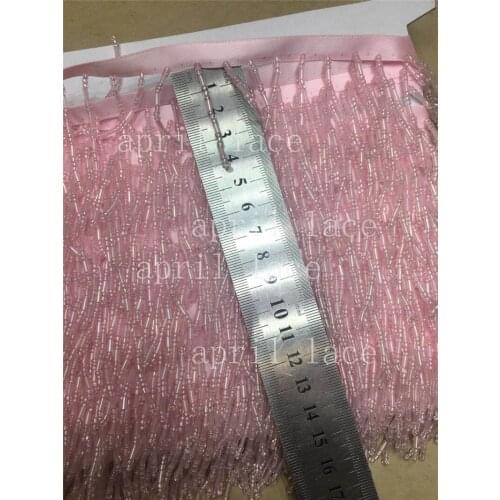 DX019# 10 yards /bag 4 cm width light pink color lovely beads ribbon fringe tassel for garment/decorative/wedding dress