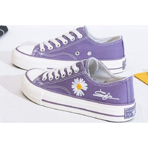 2021New women sneakers purple low top Daisy canvas shoes Vulcanized shoes womens Korean versatile board shoes casual shoes