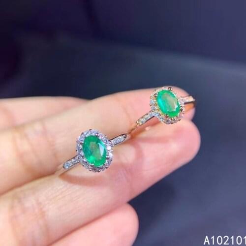 KJJEAXCMY fine jewelry S925 sterling silver inlaid natural Emerald new girl lovely gemstone ring support test hot selling