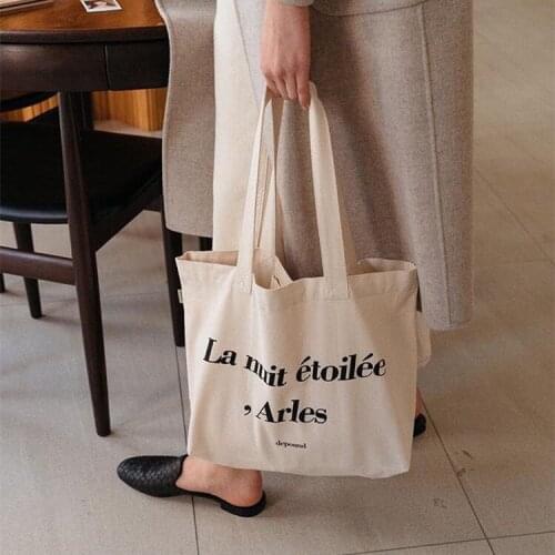 Korean Ins Canvas Tote Bag Letters Print Women Shoulder Bag Large Shopping Bag Summer Cotton Ladies Handbag Soft Lunch Box Bag