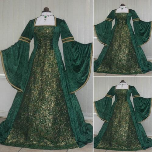 Halloween medieval Costumes European medieval vintage court queen dress Renaissance Princess Queen Costume Gown Robe custom made